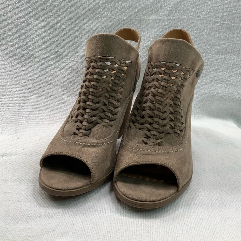 Alter’d State Mio Woven Open Toe Slip-On Sling Back Chunky Heels Taupe Size 8.5 - Picture 14 of 15
